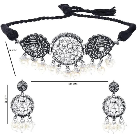 Oxidized Handcrafted Jewellery set Necklace with Earrings|Indian Choker set - Picture 2 of 7
